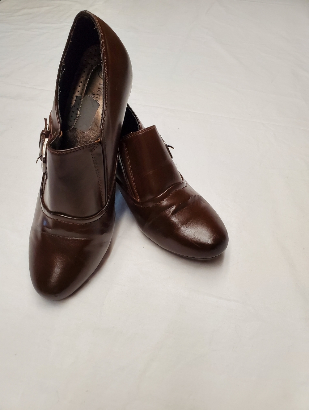 Pierre Dumas Brown Buckle Block Heel Pumps Size 6